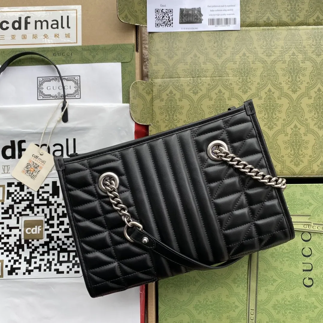 Gucci GG Marmont Small Tote Bag Black Matelasses /