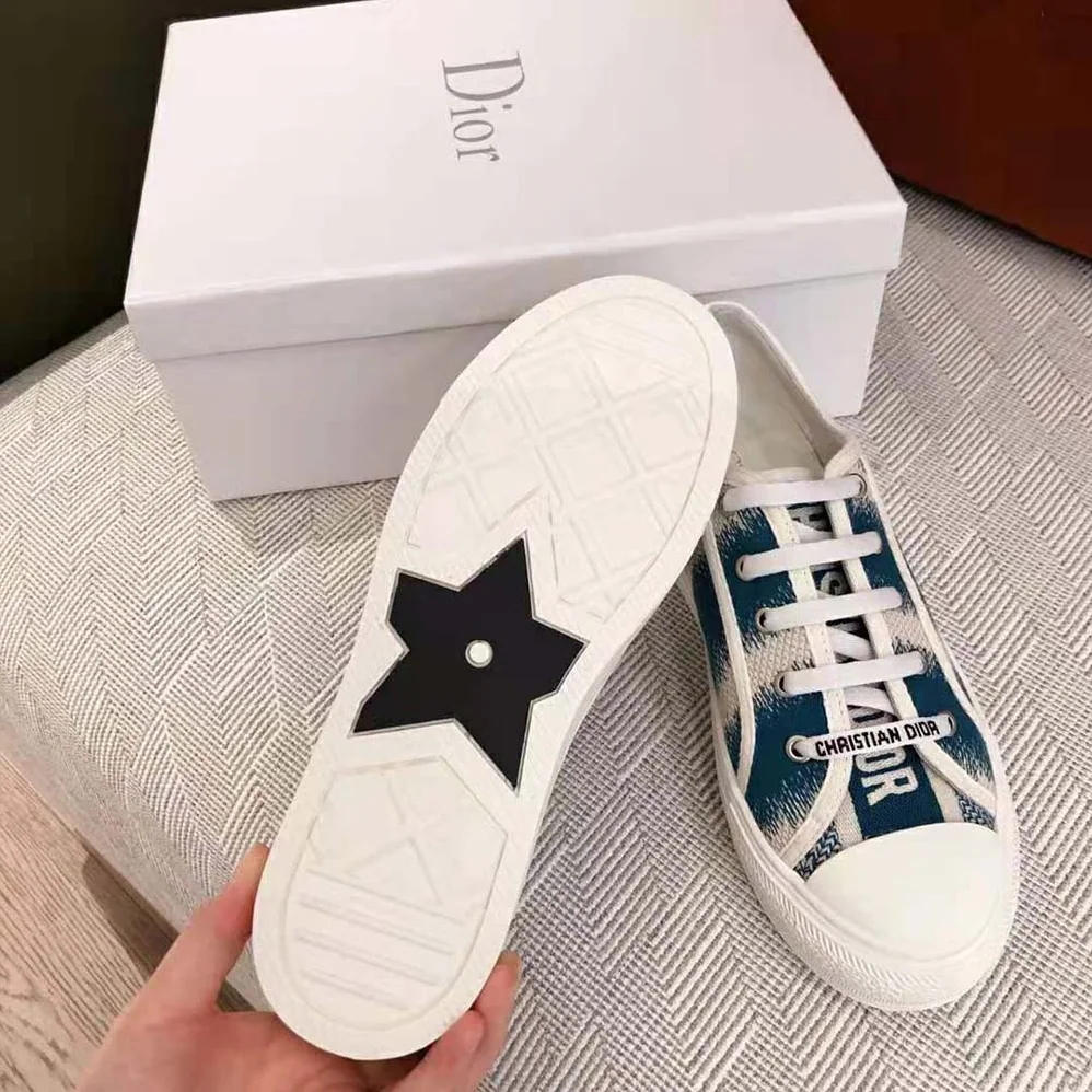 Dior Walk n dior Sneaker Deep Ocean Blue D for Women in Stripes Embroidered Cotton