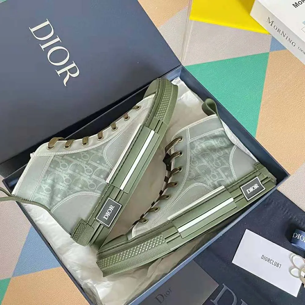 Dior B23 High-Top Sneaker Olive Dior Oblique Canvas for Men Dior B23 High-Top Sneaker Olive Dior Oblique Canvas for Men