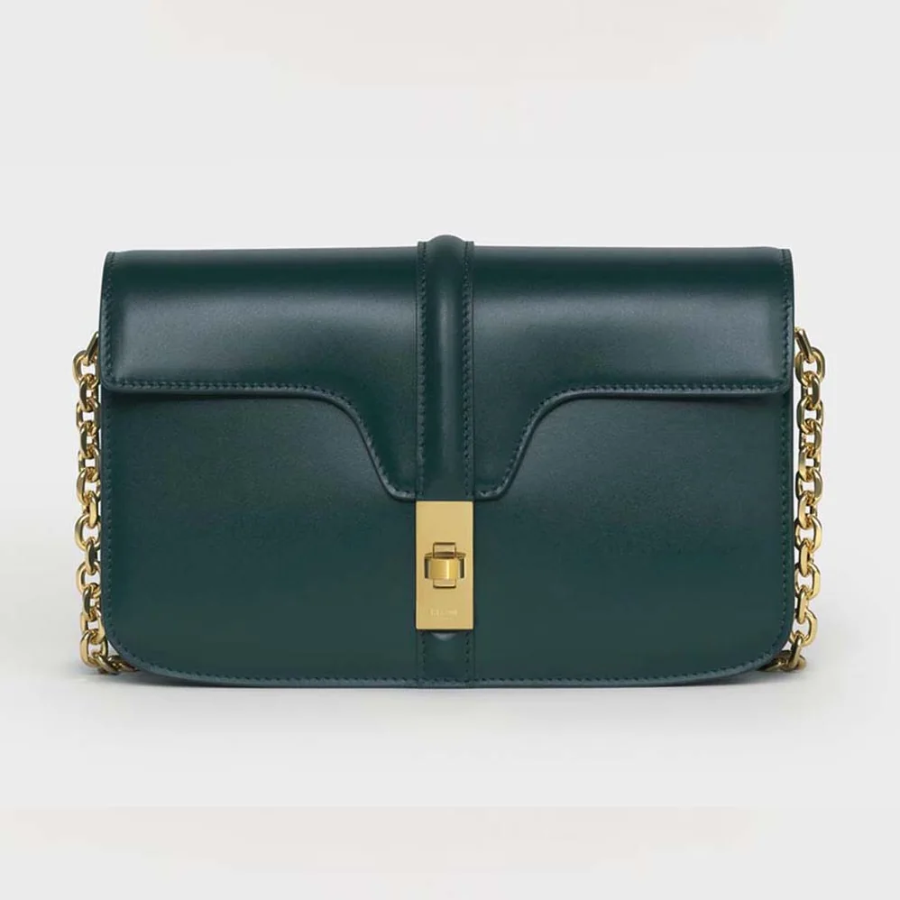 Celine Chain Bag 16 in Satinated Calfskin for Women in Green Celine Chain Bag 16 in Satinated Calfskin for Women in Green