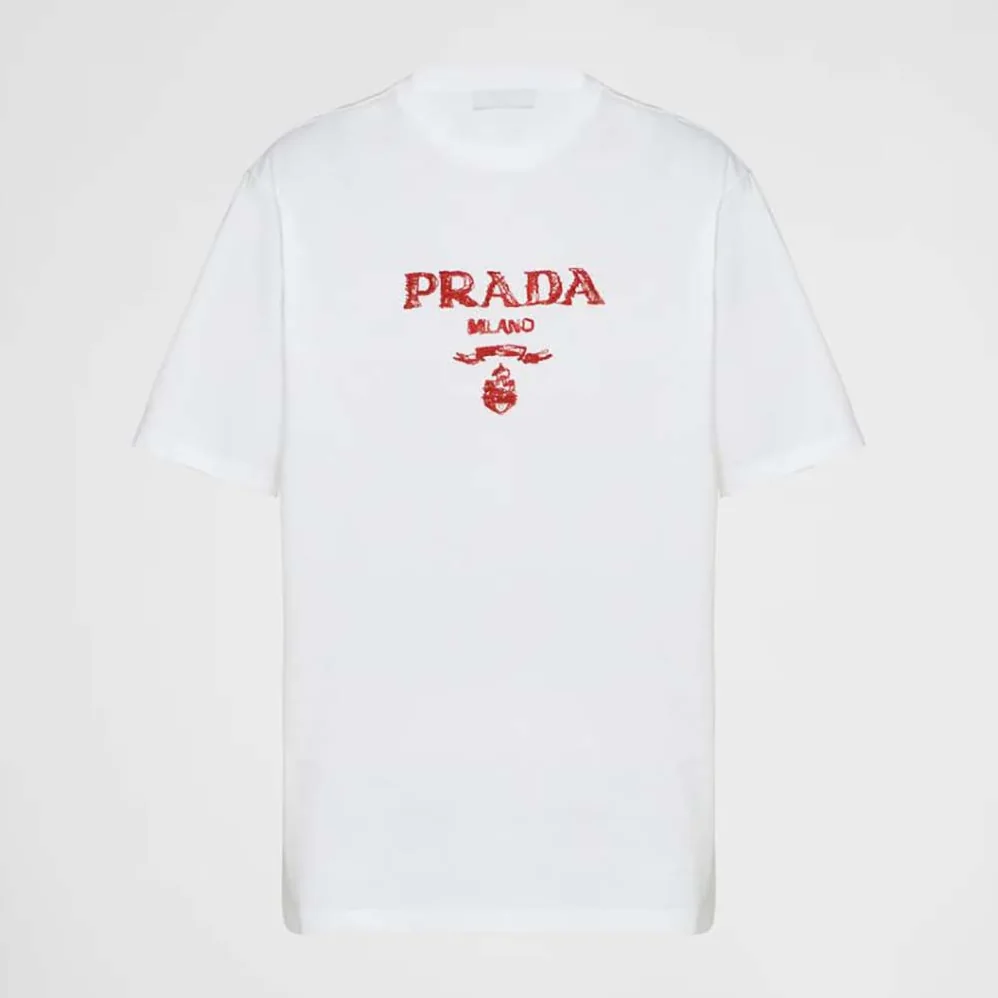 Prada Classic Cotton Crew-Neck T-shirt for Men in Red