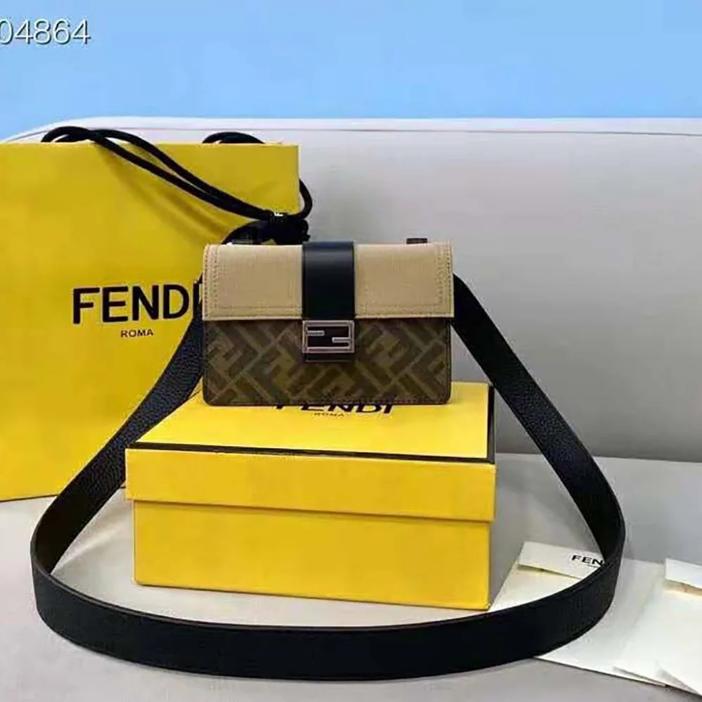 Fendi Baguette Pouch Brown Fabric Bag for Men in Beige