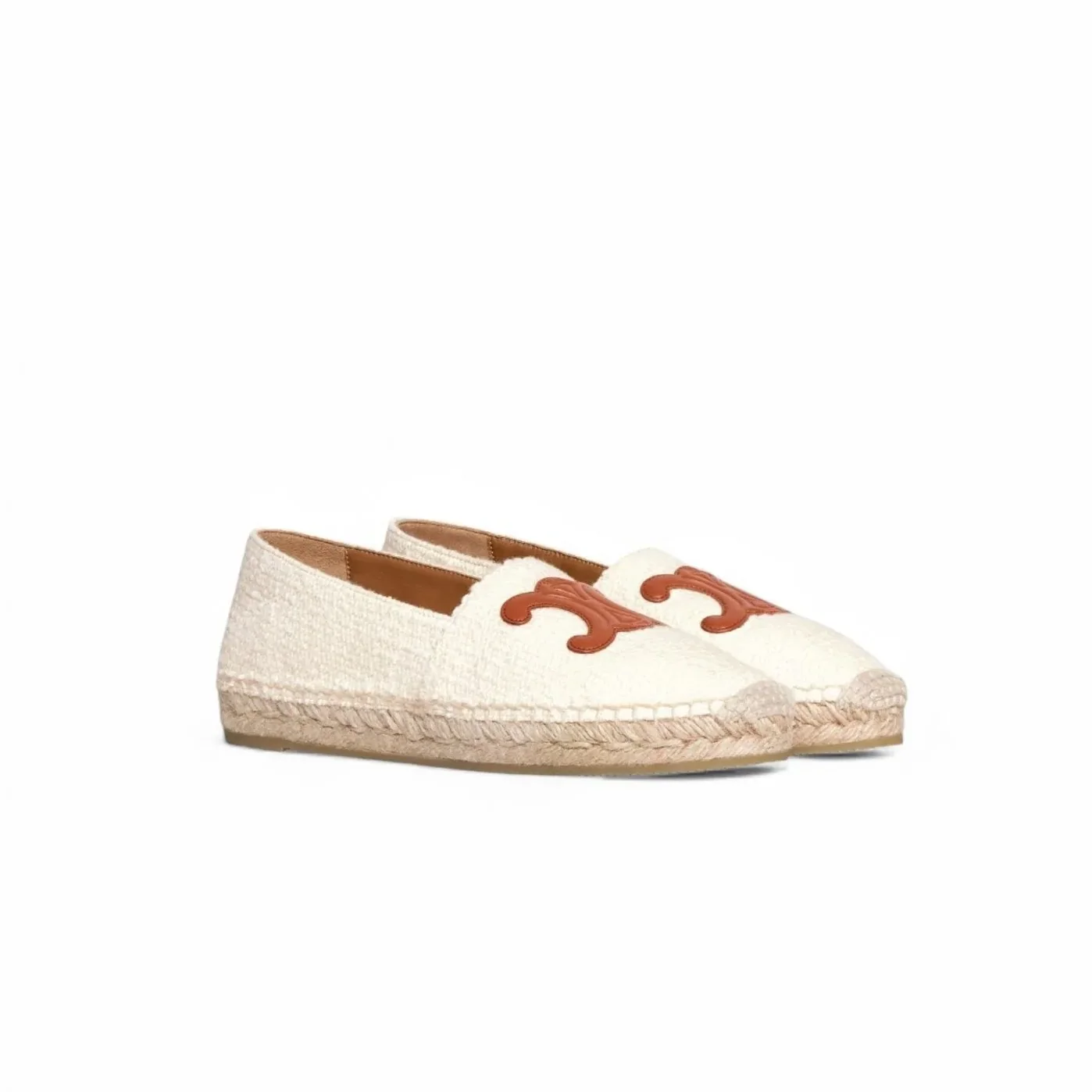 Celine Flat Espadrille With Triomphe Patch In Tweed White .01CR
