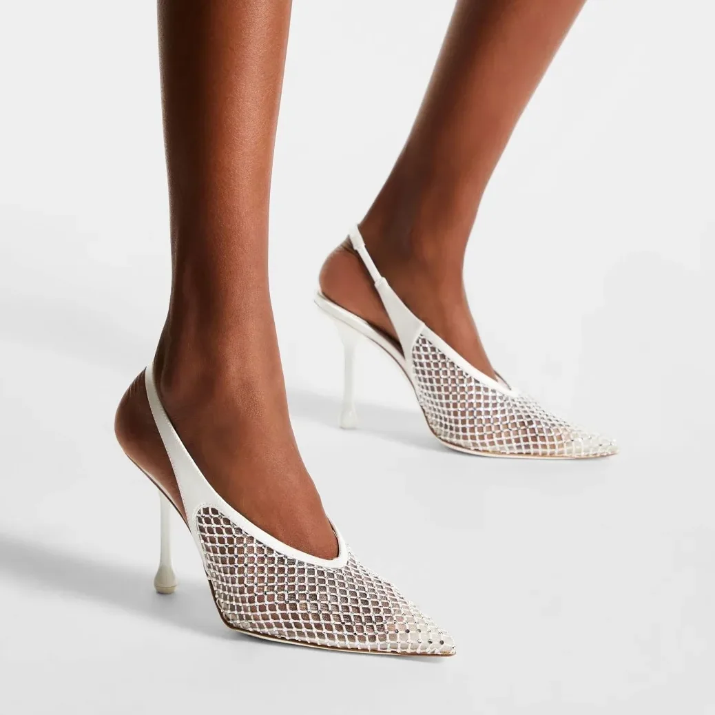 Jimmy Choo Isa 95 Crystal Mesh Pumps White ISA95QHS