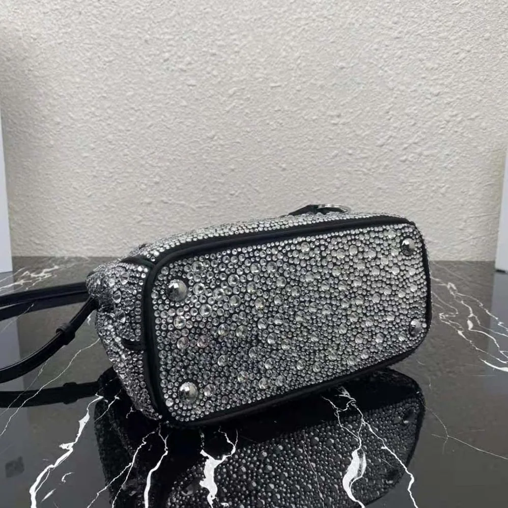 Prada Galleria Satin Mini-Bag with Crystals for Women in Black Prada Galleria Satin Mini-Bag with Crystals for Women in Black