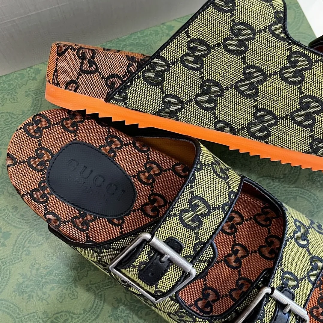 Gucci Slide Sandal With Straps Orange And Green 2HK60 Gucci Slide Sandal With Straps Orange And Green 2HK60