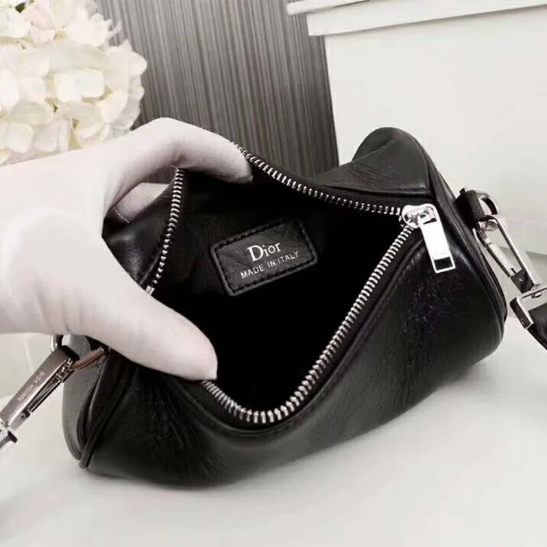 Dior Black Grained Calfskin “Roller” Pouch with “Atelier” Print for Unisex