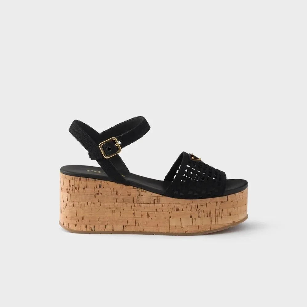 Prada Crochet Wedge Platform Sandals Black 1XZ791_2F46_F0002_F_075 Prada Crochet Wedge Platform Sandals Black 1XZ791_2F46_F0002_F_075