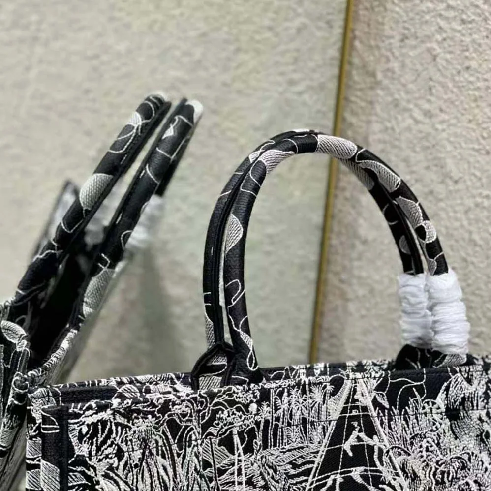 Dior Book Tote Black and White Dior Around the World Embroidery for Women