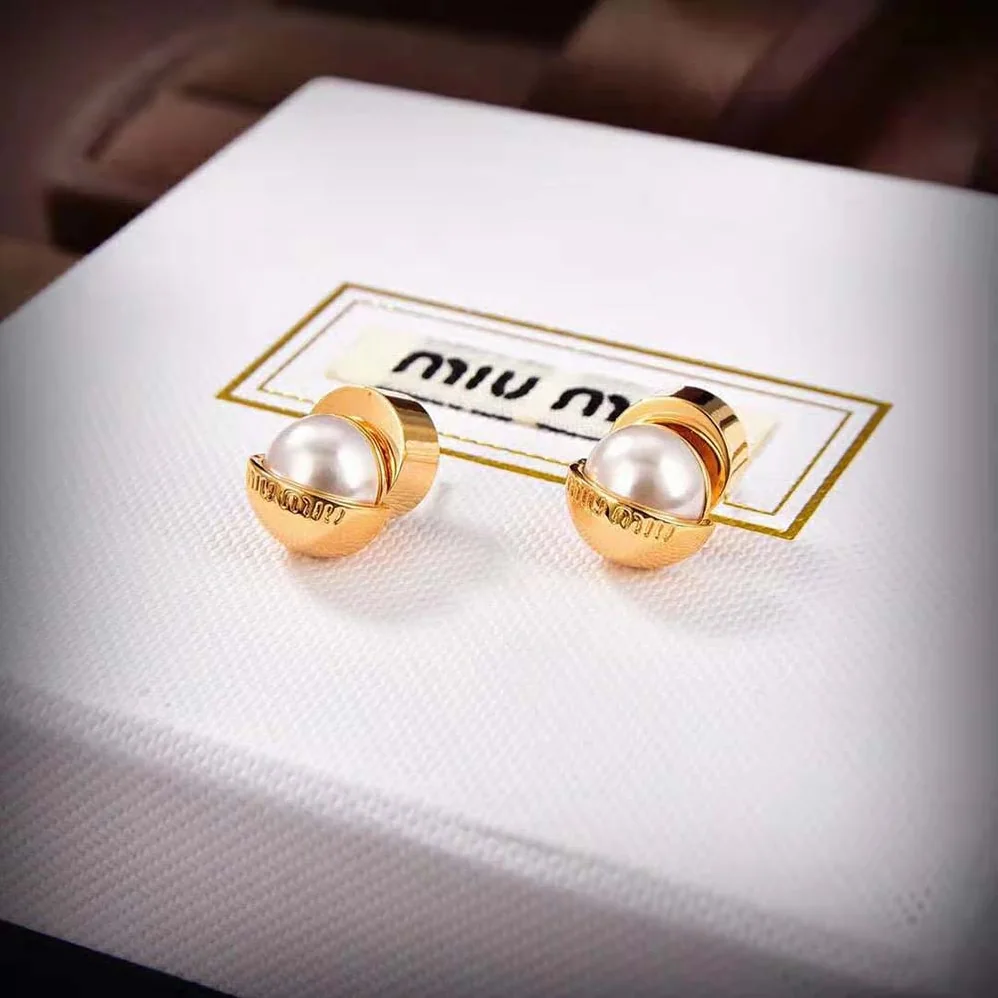 Miu Miu Metal and Pearl Earrings for Women Miu Miu Metal and Pearl Earrings for Women
