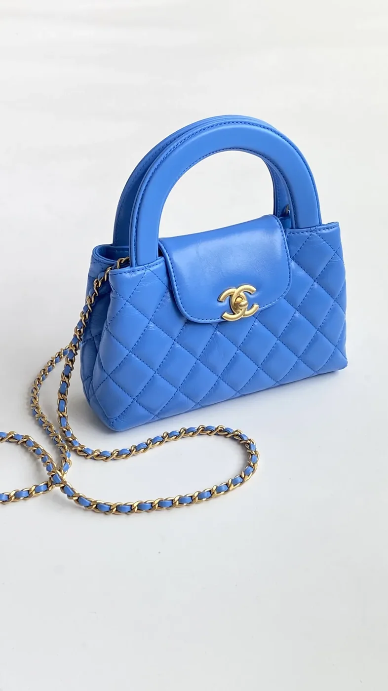 Chanel Kelly Mini Top Handle Bag in Blue Gold Hardware