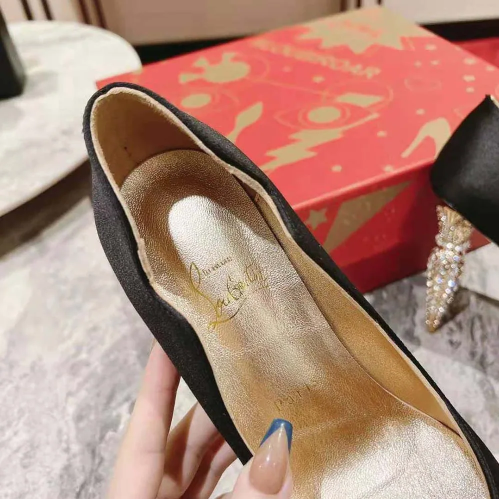 Christian Louboutin Lipstrass Pump 100 mm Heel Height for Women in Black Christian Louboutin Lipstrass Pump 100 mm Heel Height for Women in Black