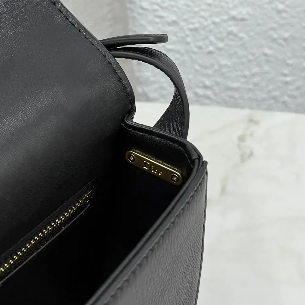 Dior Small Dior Médaillon Flap Bag Black Grained Calfskin for Women