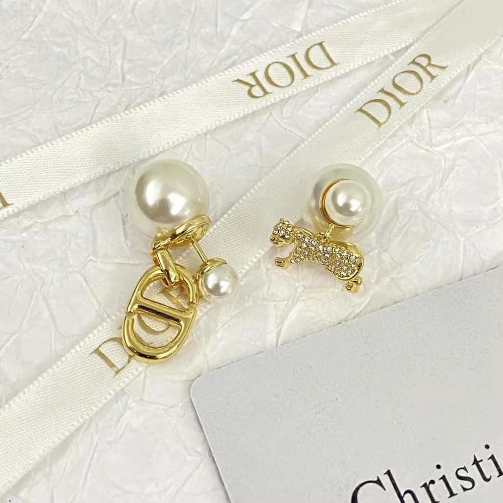 Dior Tribales Earrings Gold-Finish Metal with White Resin Pearls and Silver for Women in Tone Crystals