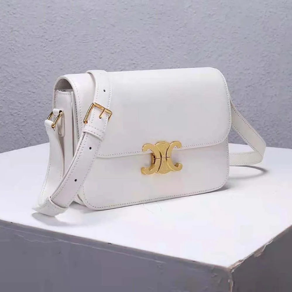 Celine Medium Triomphe Bag in Shiny Calfskin for Women in White Celine Medium Triomphe Bag in Shiny Calfskin for Women in White