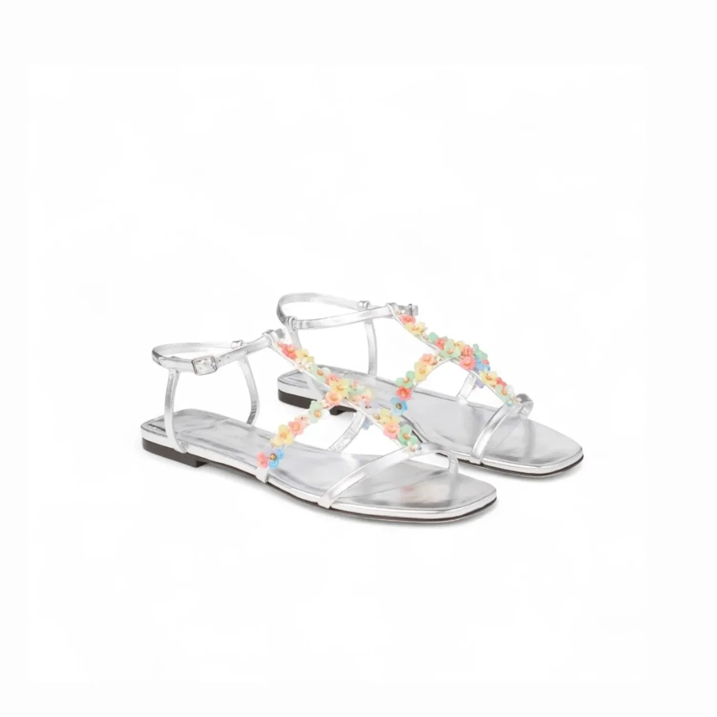 Jimmy Choo Gwyn Daisy Flat Silver GWYNDAISYFLATEQN