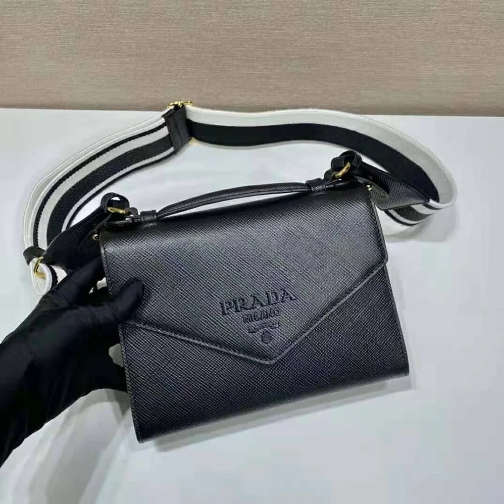 Prada Monochrome Saffiano and Leather Bag for Women in Black
