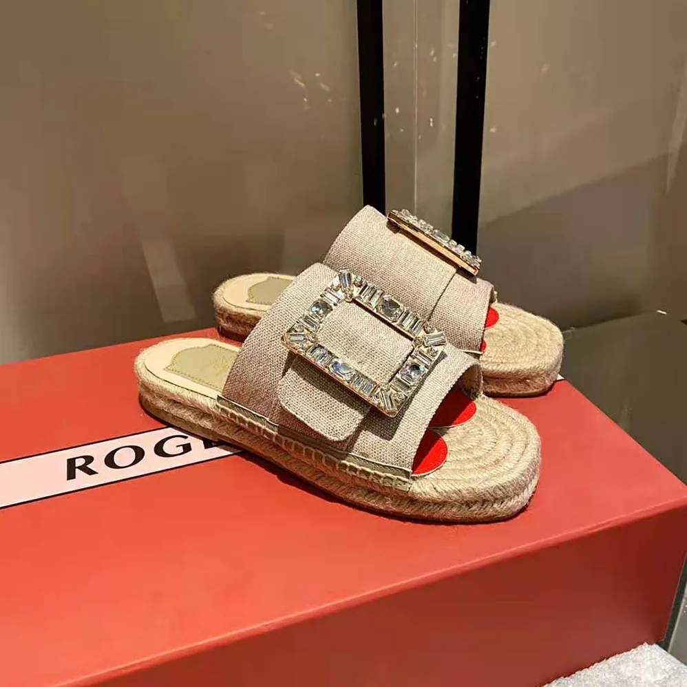Roger Vivier Strass Buckle Espadrille Mules in Fabrics