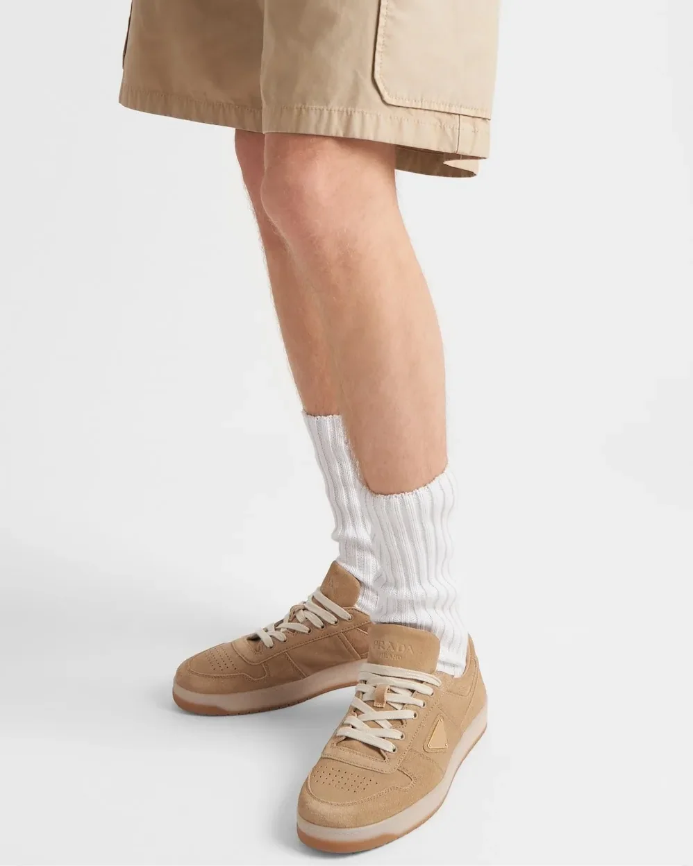 Prada Downtown Delavé Suede Sneakers Ecru 2EE364_Z5O_F0379_F_D002
