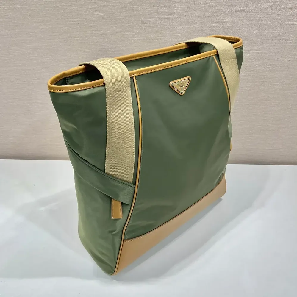 Prada Re-Nylon and Leather Tote Bag for Men in Dark Green