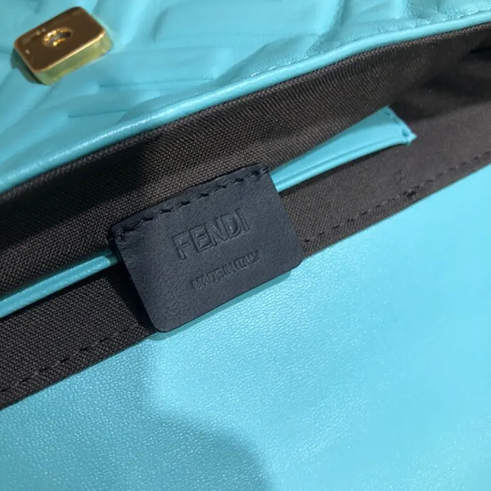 Fendi Baguette Mini Blue Nappa Leather Bag with FF Motif for Women