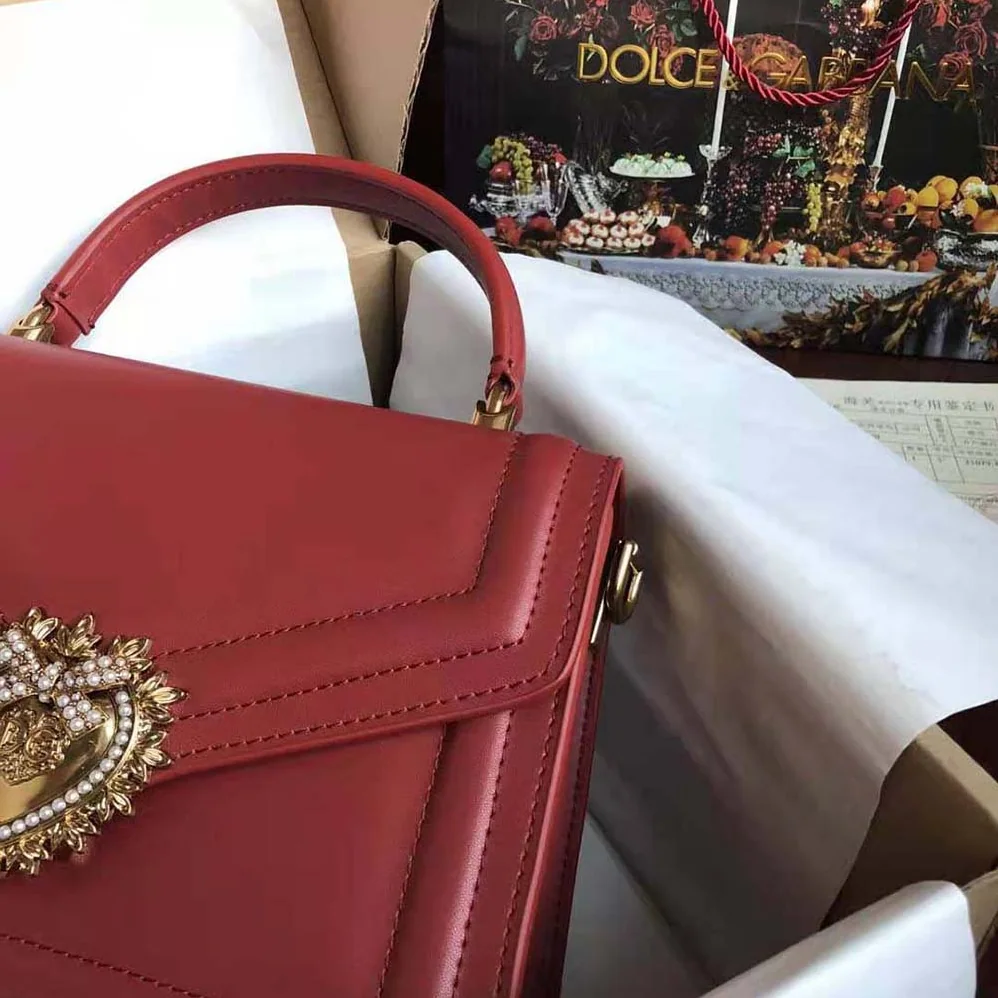 Dolce Gabbana D&G Small Smooth Calfskin Devotion Bag for Women in Maroon Dolce Gabbana D&G Small Smooth Calfskin Devotion Bag for Women in Maroon