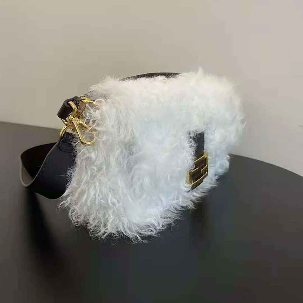 Fendi Baguette White Mohair Wool Bag for Women Fendi Baguette White Mohair Wool Bag for Women