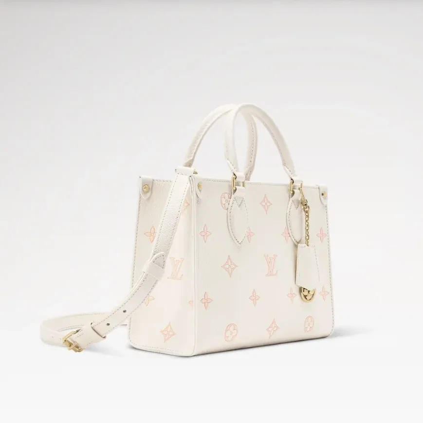 Louis Vuitton OnTheGo PM Tote Bag / Milky White/ Peach Gold Hardware