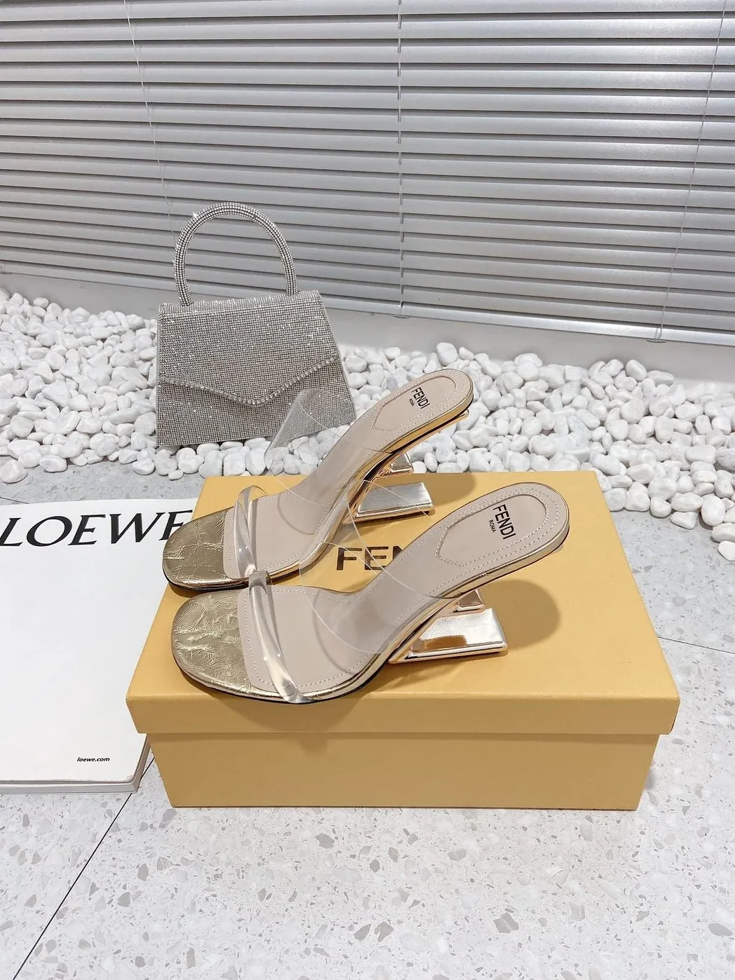Fendi First Gold Transparent High in Heeled Sandals