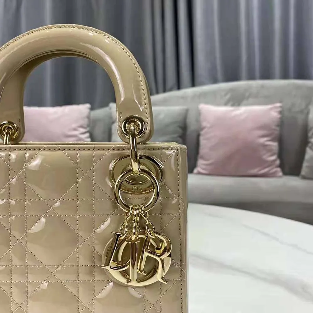 Dior Mini Lady Dior Bag Pale Yellow Patent Cannage Calfskin for Women