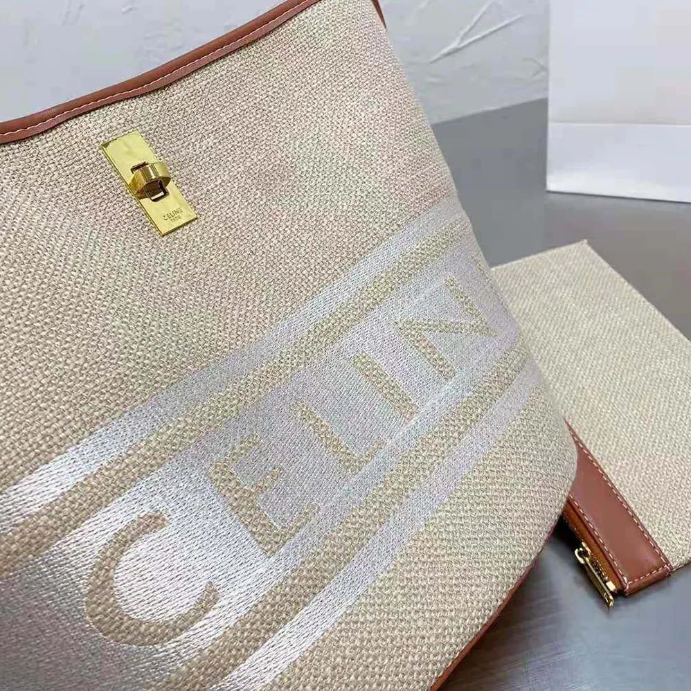 Celine Bucket 16 Bag in Textile with Celine Logo and Smooth Calfskin for Women