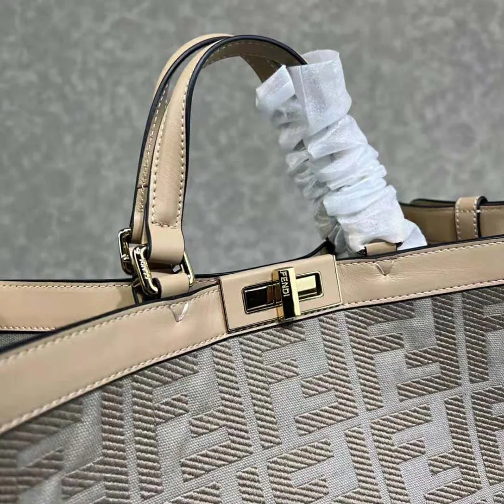Fendi Medium Peekaboo X for Women in Tote Gray Canvas Bag Fendi Medium Peekaboo X for Women in Tote Gray Canvas Bag