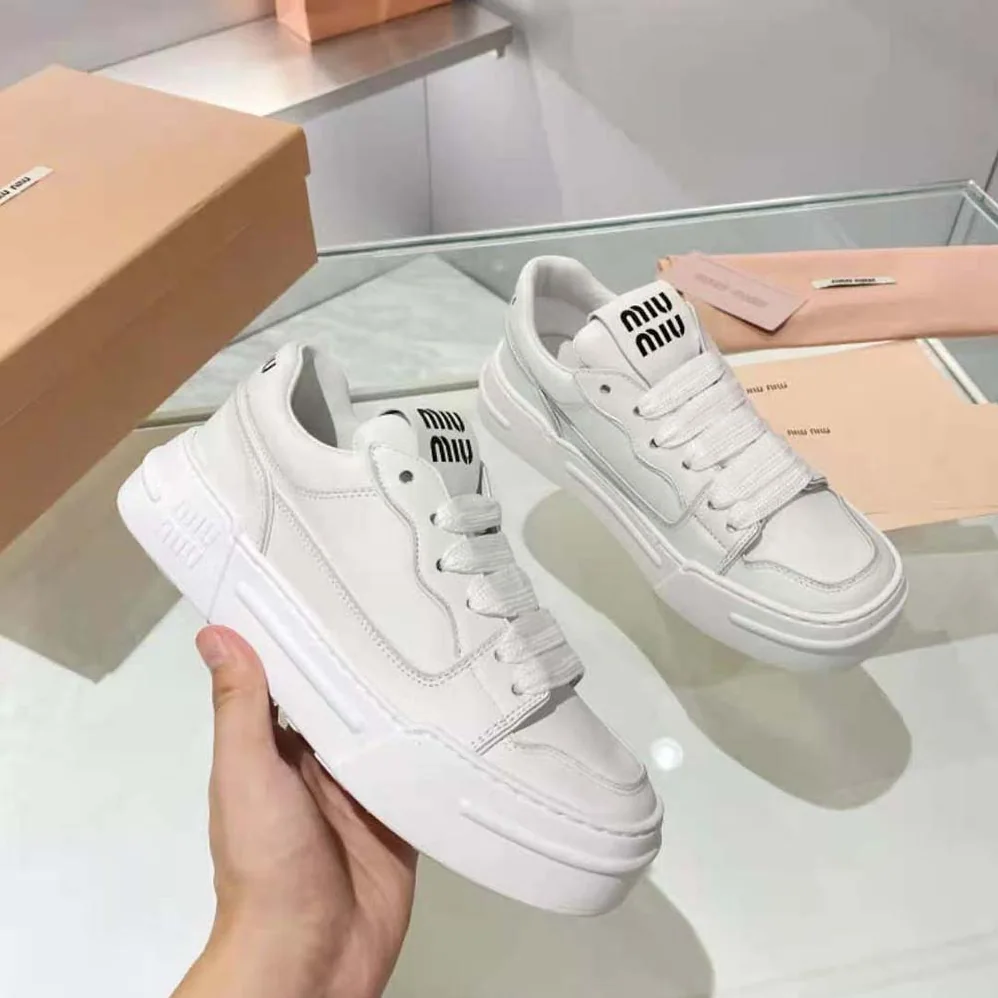 Miu Miu Leather Sneakers for Women in White Miu Miu Leather Sneakers for Women in White