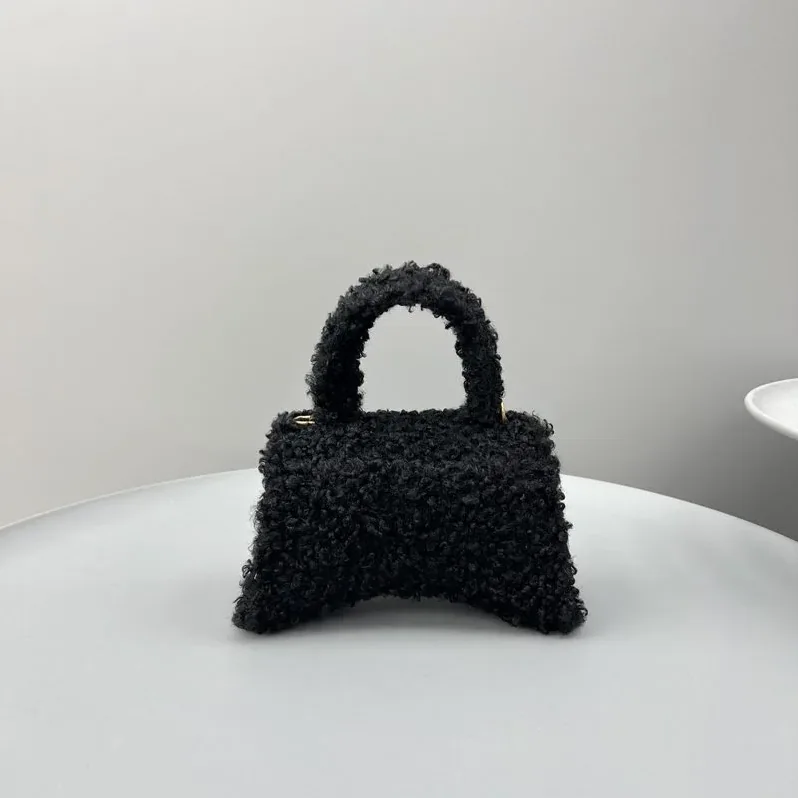 Furry Hourglass Small Handbag Black in Grey/Pink / Furry Hourglass Small Handbag Black in Grey/Pink /