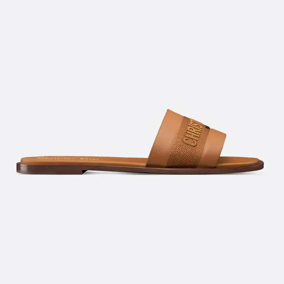 Dior Dway Slide Camel Calfskin and Embroidered Cotton for Women