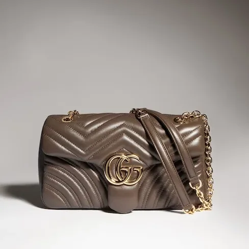 Gucci Marmont Medium Shoulder Bag in Dark Taupe Gold Hardware