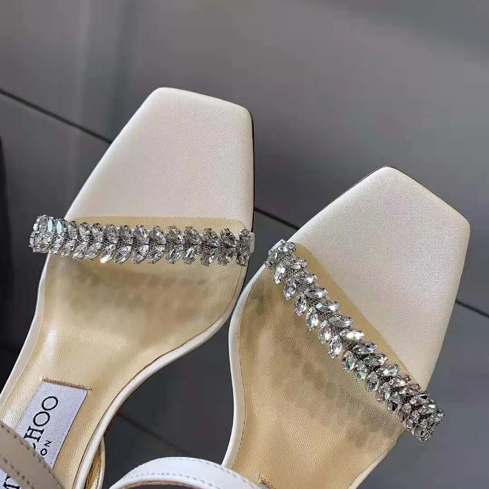 Jimmy Choo Meira 85 Latte Nappa Sandals with Leaf Crystal Embellishment for Women Jimmy Choo Meira 85 Latte Nappa Sandals with Leaf Crystal Embellishment for Women