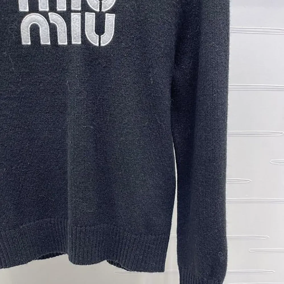 Miu Miu Double Cashmere Sweater with Logo for Women in Black
