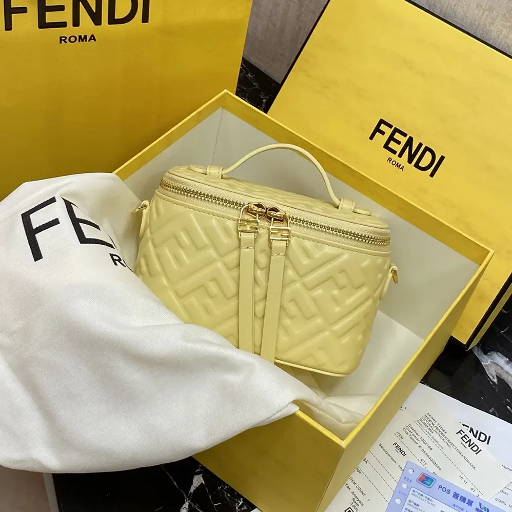 Fendi Vanity Yellow Nappa Leather Mini for Women in Bag With Ff Motif Fendi Vanity Yellow Nappa Leather Mini for Women in Bag With Ff Motif