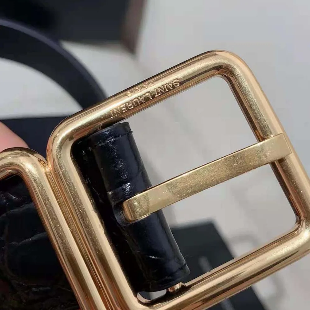 Saint Laurent YSL Double Buckle Belt in Crocodile for Women in embossed Leather