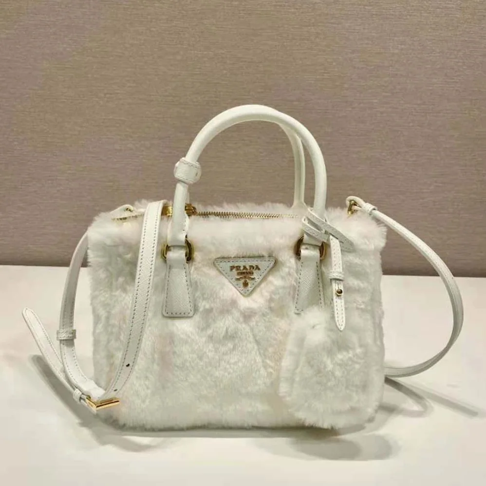 Prada Prada Galleria Shearling Mini-Bag for Women in White Prada Prada Galleria Shearling Mini-Bag for Women in White