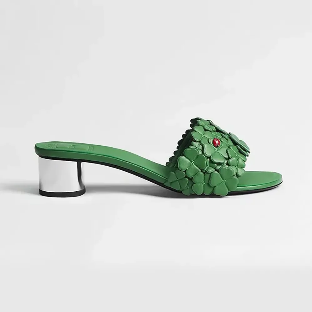 Dior Bloom Heeled Slide Green Dior Clover Embroidered Lambskin for Women Dior Bloom Heeled Slide Green Dior Clover Embroidered Lambskin for Women