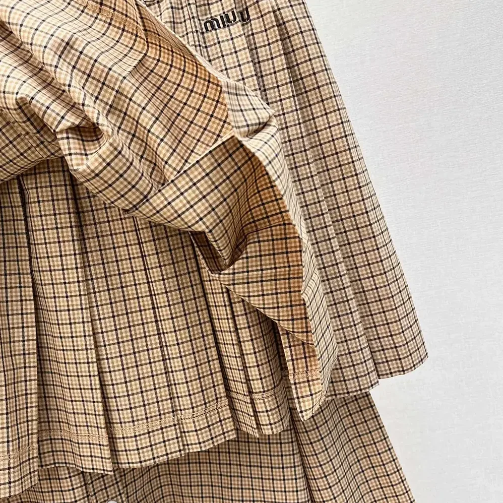 Miu Miu Checked Miniskirt with Embroidered Logo for Women Miu Miu Checked Miniskirt with Embroidered Logo for Women