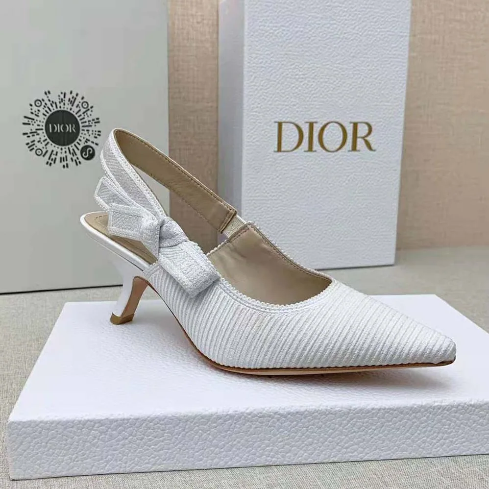Dior J Adior Slingback Pump White Cotton Embroidery for Women Dior J Adior Slingback Pump White Cotton Embroidery for Women