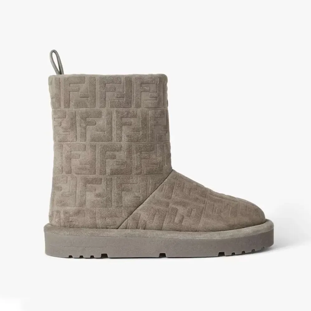 Fendi Apres Chic Gray FF Suede Low Boots for Women Fendi Apres Chic Gray FF Suede Low Boots for Women