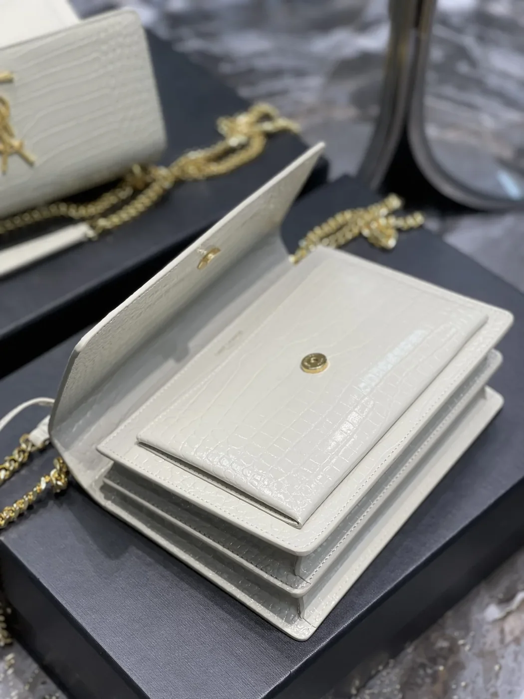 Saint Laurent Sunset Medium Chain Bag in White YSL Saint Laurent Sunset Medium Chain Bag in White YSL
