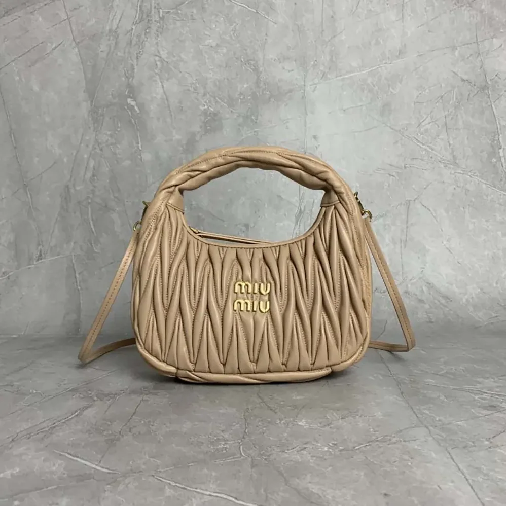 Miu Miu Wander Matelassé Nappa Leather Hobo Bag for Women in Brown Miu Miu Wander Matelassé Nappa Leather Hobo Bag for Women in Brown
