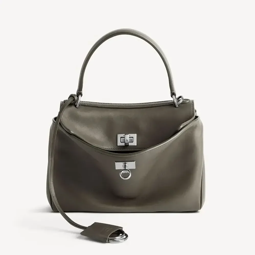 Balenciaga Rodeo Handbag Mini In Khaki Smooth Calfskin Aged for Women in Silver Hardware
