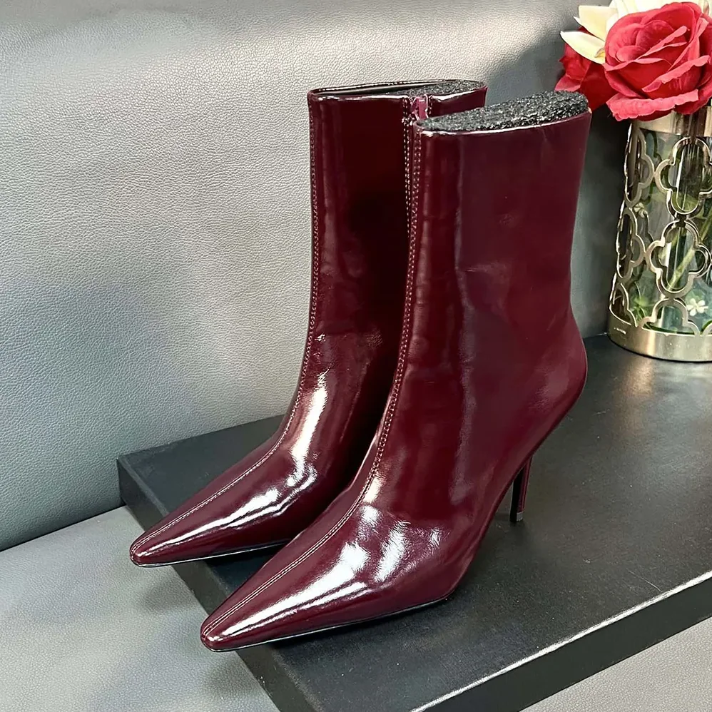 Saint Laurent YSL Ashley Booties In Smooth Leather Bordeaux for Women