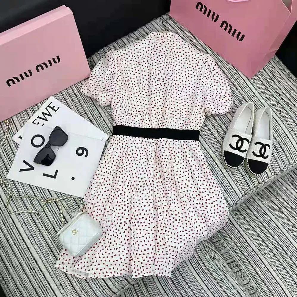 Miu Miu Crepe De Chine Mini for Women in Dress with Heart Print Miu Miu Crepe De Chine Mini for Women in Dress with Heart Print